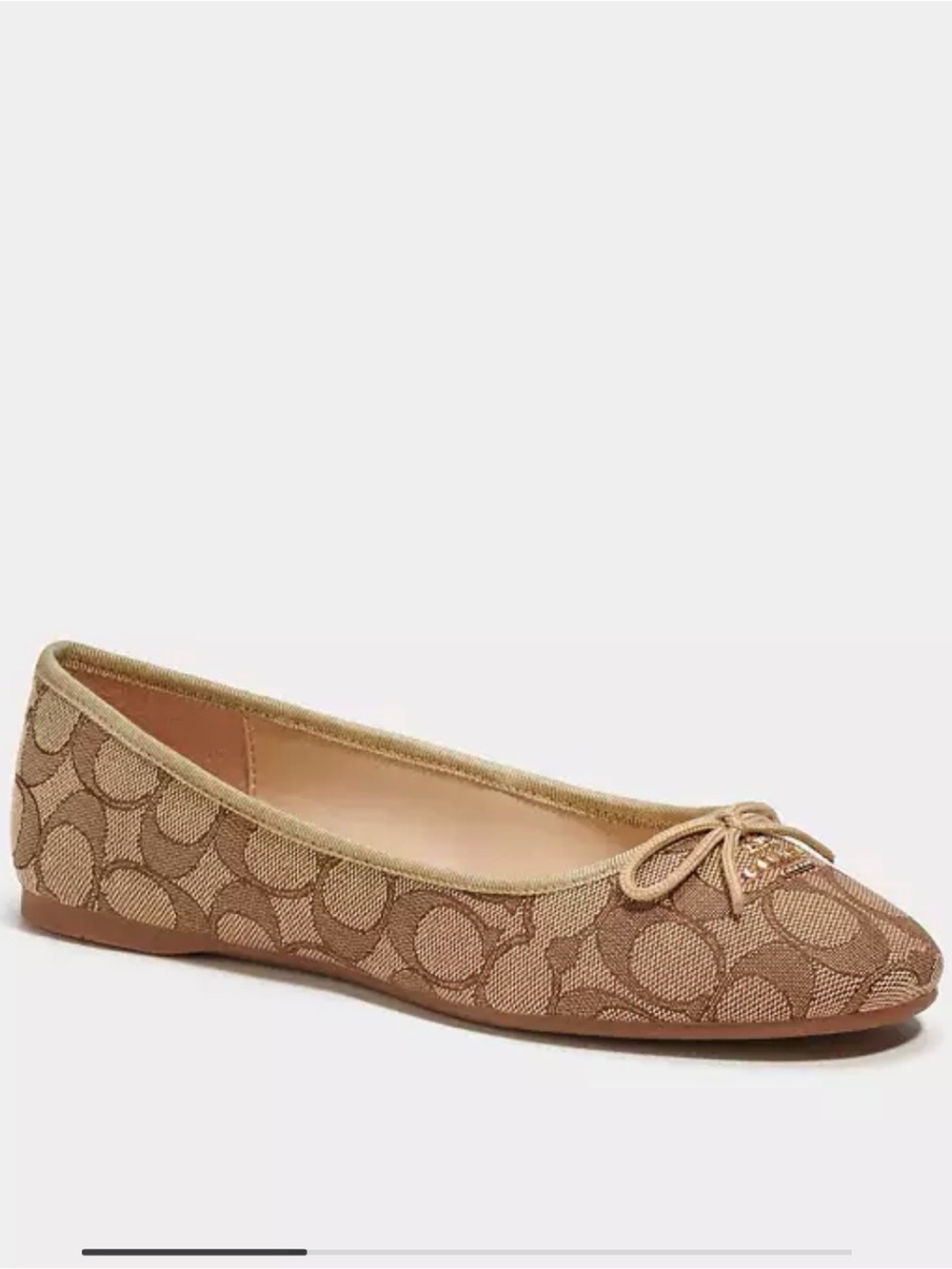 Coach Tan Signature Jacquard Ballet Flat with Bow